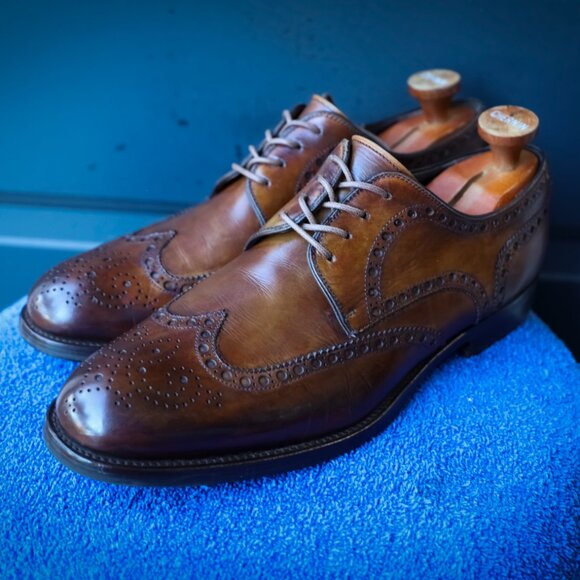 SALE - Magnanni 10.5-M Brown Burnished Wingtip Mens Dress Shoes - Picture 5 of 14